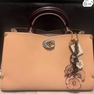 Coach Tan and Maple Leather Satchel with tea Rose Accents